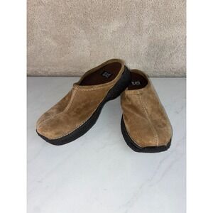 Glacee Tan Suede Platform Clog Mules - 7M - Slip On Casual Boho Gorpcore Comfort